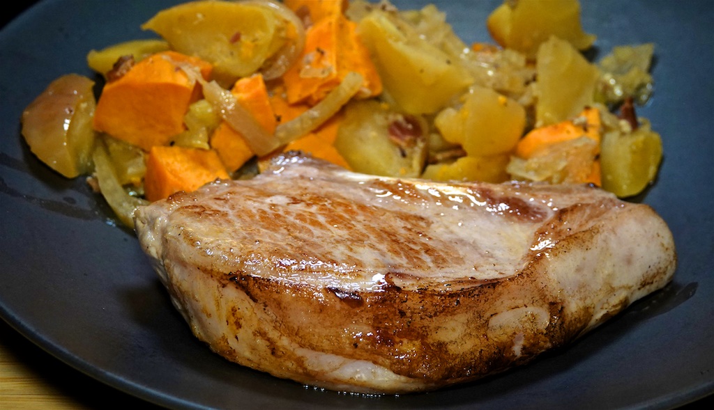Feb 7: Chili & Swiss in a Rustic Roll; Sous Vide Pork Chop with Apple Stew