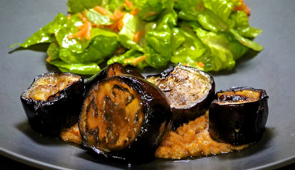 Feb 19: White Chili Roll; Grilled Eggplant with Peanut Satay Sauce and Vietnamese Inspired Salad