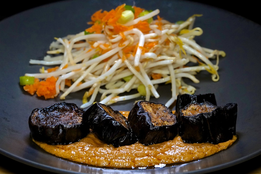 Feb 22: Avocado & Smoked Tuna; Eggplant Satay with Carrot and Sprout Salad