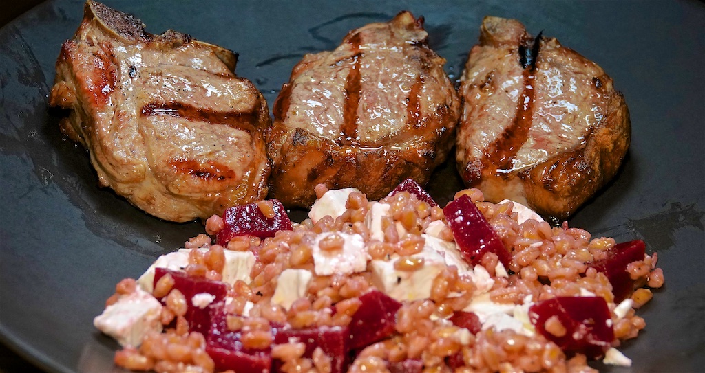 Feb 28: Turkey Breast & Swiss, Baked Beans & Swiss; Tom Kha Moo; Lamb Loin Chops with Farro, Beets and Feta Salad