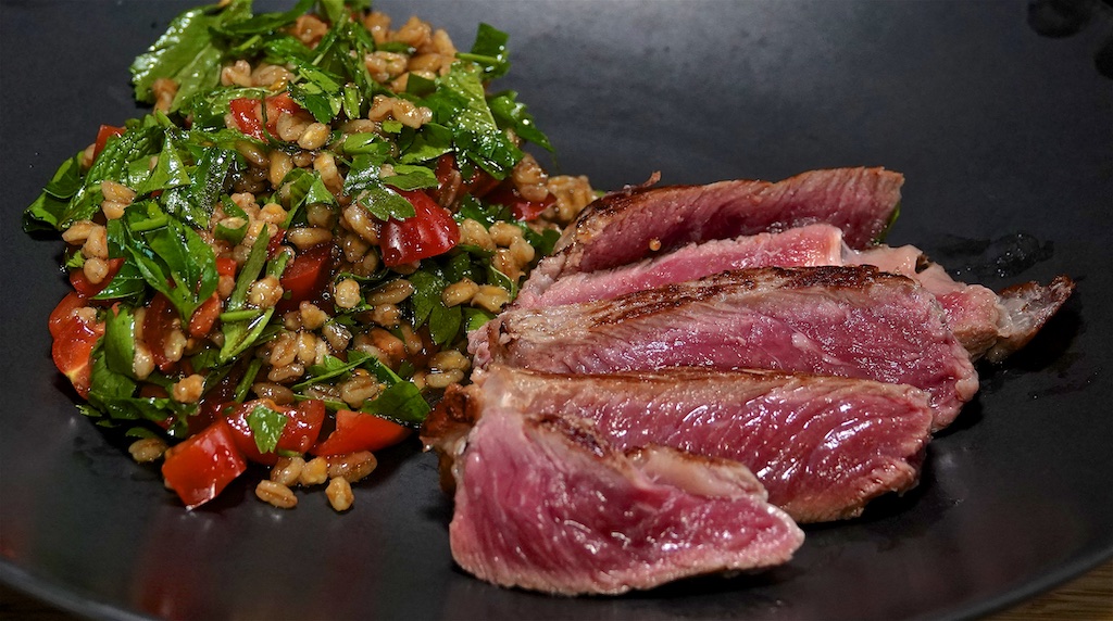 Mar 21: “Reuben”; Rib Eye with Farro Tabbouleh