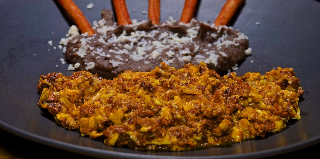 Mar 23: In and Out Burger; Soy Chorizo Eggs with Refried Beans