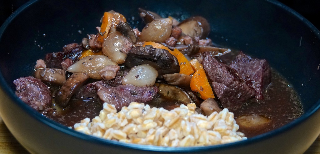 Apr 3: Panini Rolls with Egg Salad and Sprouts; Boeuf Bourguignon with Farro