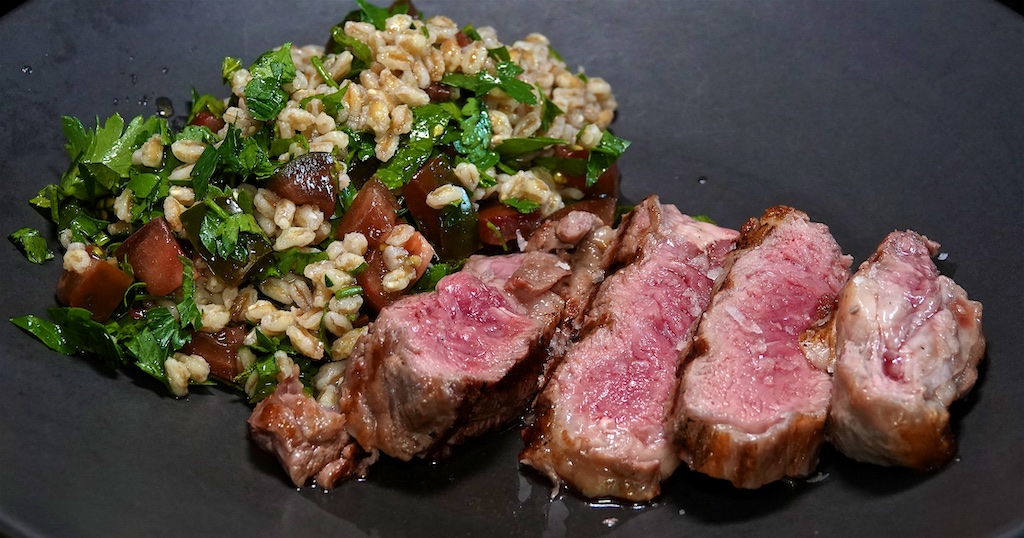 Apr 18: Asparagus & Ham Frittata; Rib Eye with Farro Tabbouleh