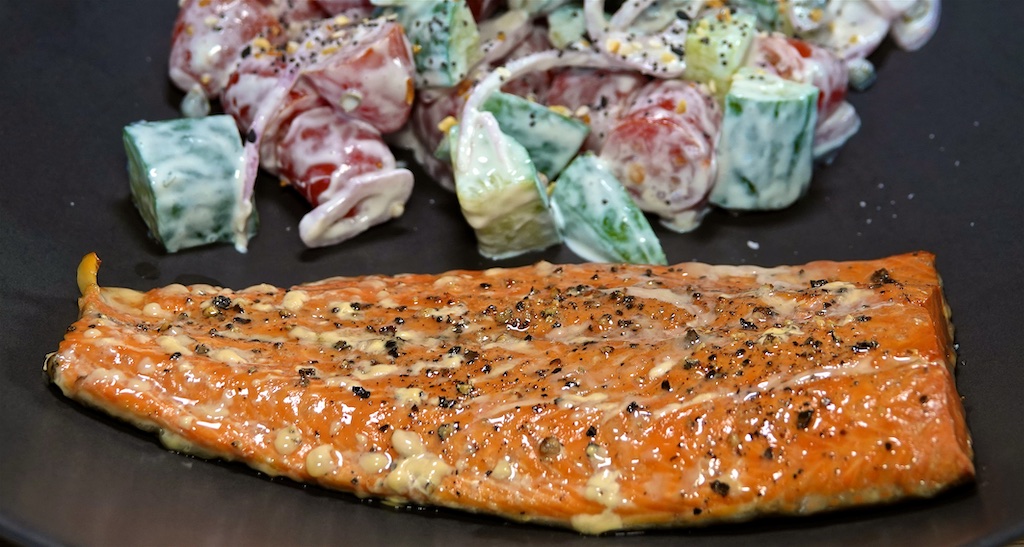 May 31: Trail Mix/Crispbread with Egg Salad; Hot Smoked Salmon with “Everything But the Bagel” Salad