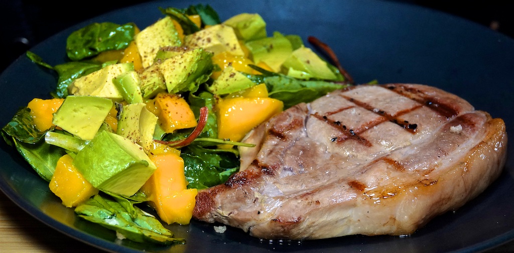 Jul 19: Rissole & Cheddar Hot Rolls; Sous Vide and Grilled Pork Chops with Mango Avocado Salad