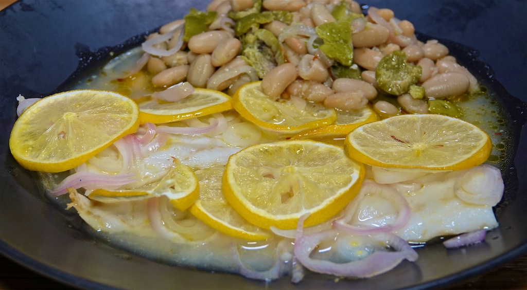 Jul 26: Baguette with Heirloom Tomato and Roast Chicken; Roast Fish with Cannellini Beans and Green Olives