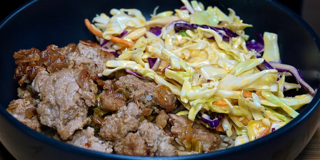 Jul 31: Smoked Tuna & Sprouts, Cheddar & Kumato; Caramelized Pork Bowl with Mango Sriracha Slaw on  Brown Rice