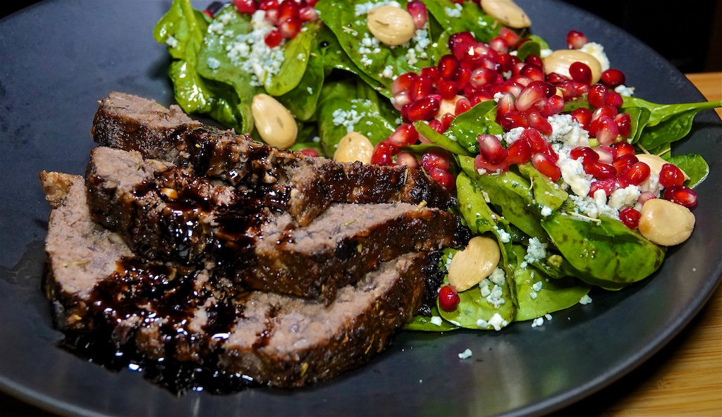 Sep 29: Côte d’Azur Cure-All Soup; Mushroom and Red Wine Meatloaf, with Spinach, Pomegranate, Blue Cheese and Almond Salad