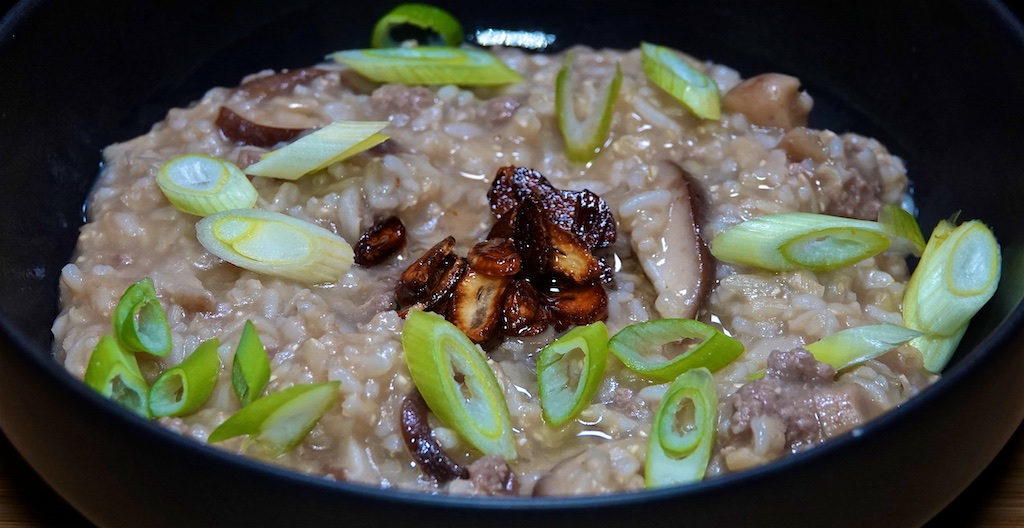 Dec 18: Tuna & Swiss, Kumato & Cheddar; Brown Rice Congee with Shiitake, Ground Beef and Garlic Chips