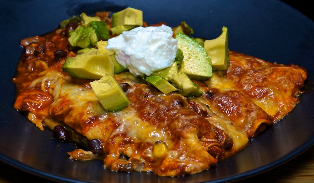 Mar 23: Baked Beans & Swiss Toasted Sandwich; Black Bean and Corn Enchiladas