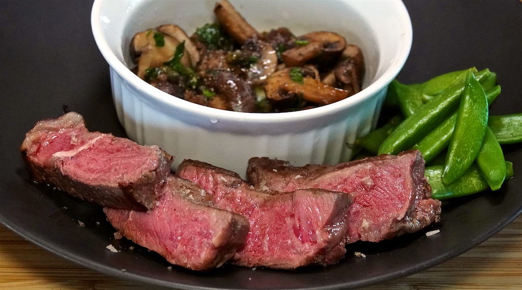 Mar 26: Chicken & Avocado in a Panini Roll; NY Strip Steak with Garlic Butter Mushrooms and Sugar Snap Peas