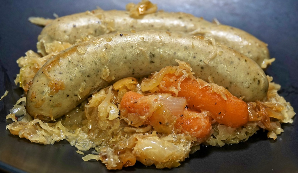 Mar 29: Roasted Potato with Peppers Frittata; Bavarian Bratwurst with Choucroute