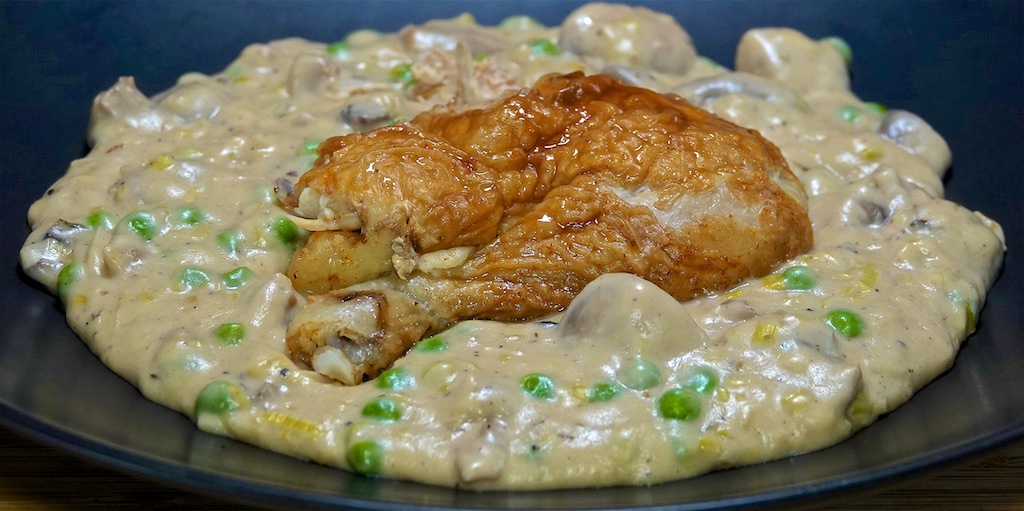 Apr 6: Corned Beef, Garlic Spread, Sauerkraut & Swiss on a Brioche Bagel; Roast Chicken Leg on Chicken Vegetable Velouté