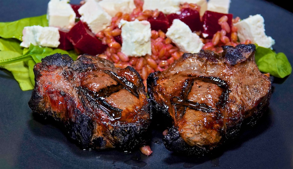 May 7: Rissole Roll; Lamb Loin Chops with Farro Picked Beets and Feta Salad