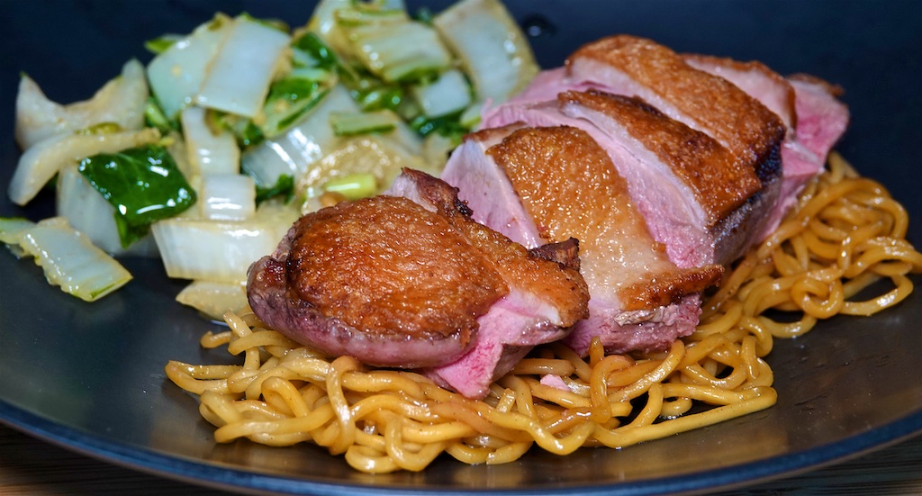 May 17: Ham, Camembert & Chives; Duck Breast with Garlic Bok Choy and Yakisoba Noodles