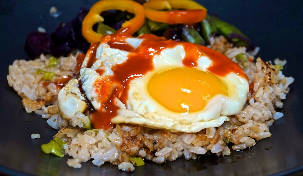 May 25: Smokey Cheddar & Tomato, Smoked Tuna & Capers; Crispy Rice Bowl with Spring Vegetables and a Fried Egg