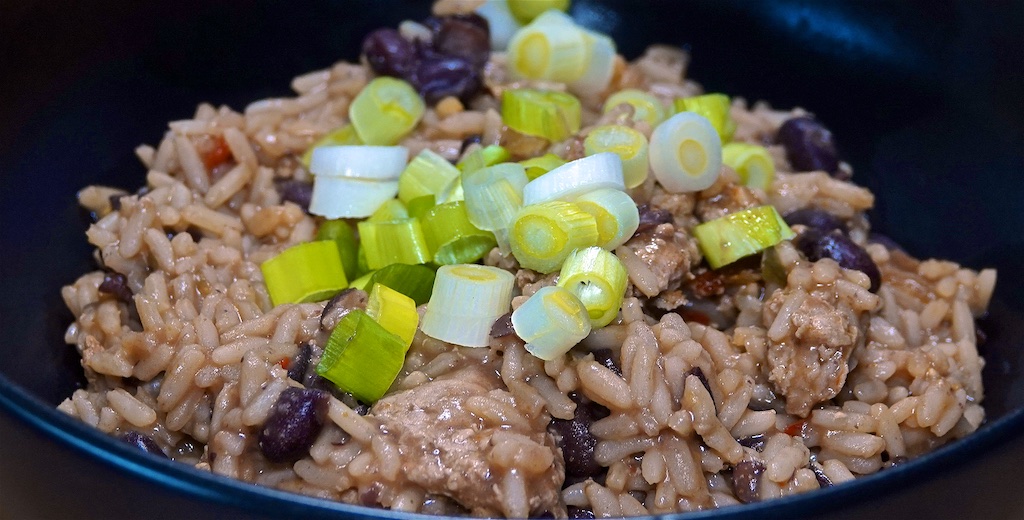 Jul 19: Heuvos Rancheros; Black Beans and Dirty Rice with Caramelized Ginger Pork