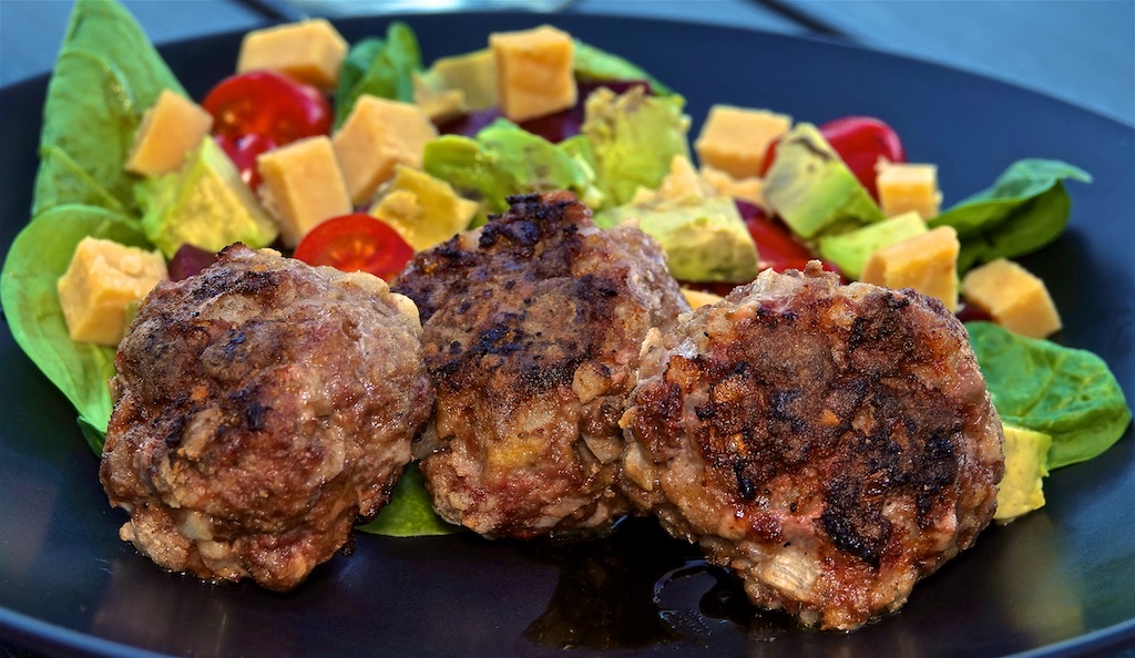 Jul 22: Brioche Bagel with Tomato & Smokey Cheddar; Rissoles with Cherry Tomatoes, Pickled Beets and Caramelized Onion Cheddar