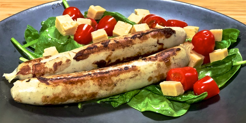 Jul 21: Supermarket Sushi; Beer Bratwurst with Spinach, Tomato and Caramelized Onion Cheddar