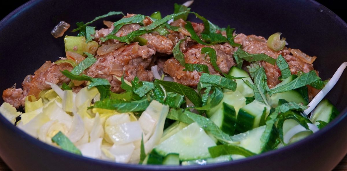 Aug 12: Tuna Melt, Kumato & Swiss; Caramelized Ginger Pork on Bean Sprout Salad