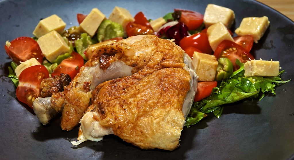 Aug 19: Ham, Sauerkraut & Swiss on a Brioche Bagel; BBQ Chicken Leg with Salad