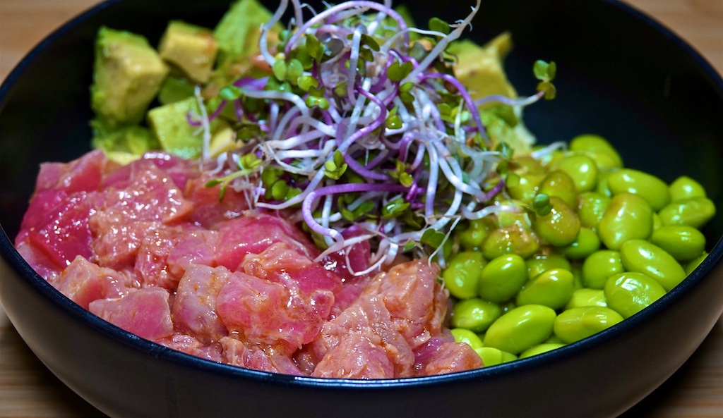 Sep 11: Braunschweiger, Mustard & Shallot on Baguette; Poke Bowl