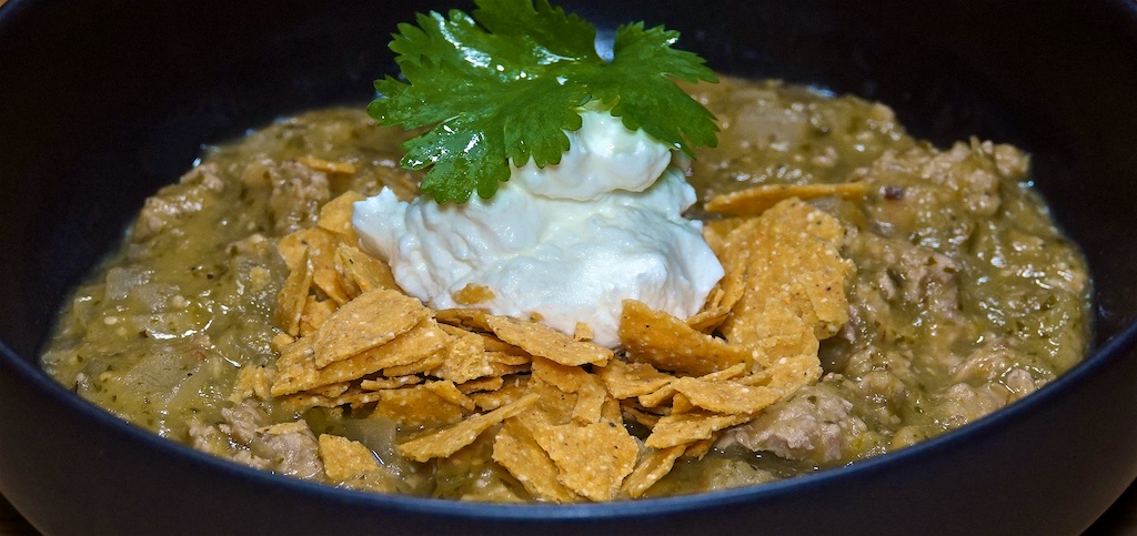 Nov 29: Giant Baked Beans on Homemade Sourdough Topped with Bacon & Eggs; Quick Green Chili