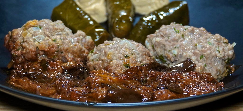 Dec 1: Smoked Trout, Avocado & Sprouts; Soutzoukakia with Dolmas, Hummus and a Feta Spinach Salad