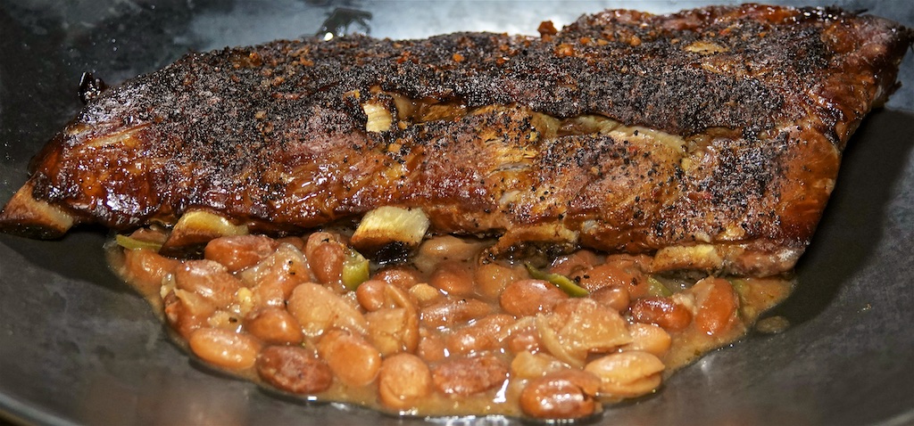 Dec 15: Baked Beans & Swiss Toasty; Smoked Baby Back Ribs with Tex-Mex Pinto Beans