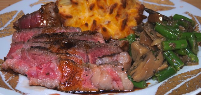 Dec 31: Shin Ramen; ‘Prime Rib’ with Stuffed Baked Potato and Mushroom with Green Beans