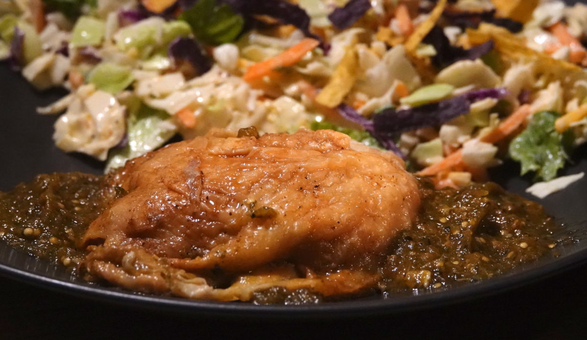 Feb 3: Hebrew Temptation; Roast Chicken Leg, Tomatillo Salsa with Southwest Chopped Salad