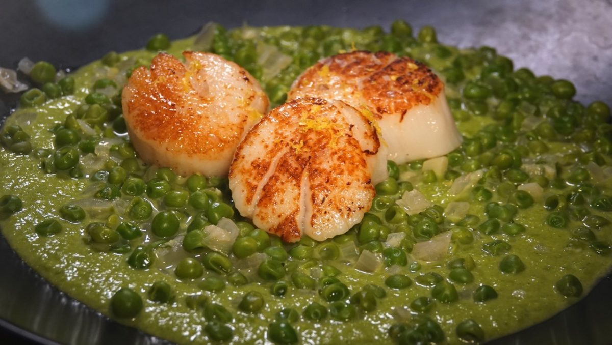 Feb 21: Salami, Neufchatel & Sun-dried Tomato; Seared Scallops with Pea Puree