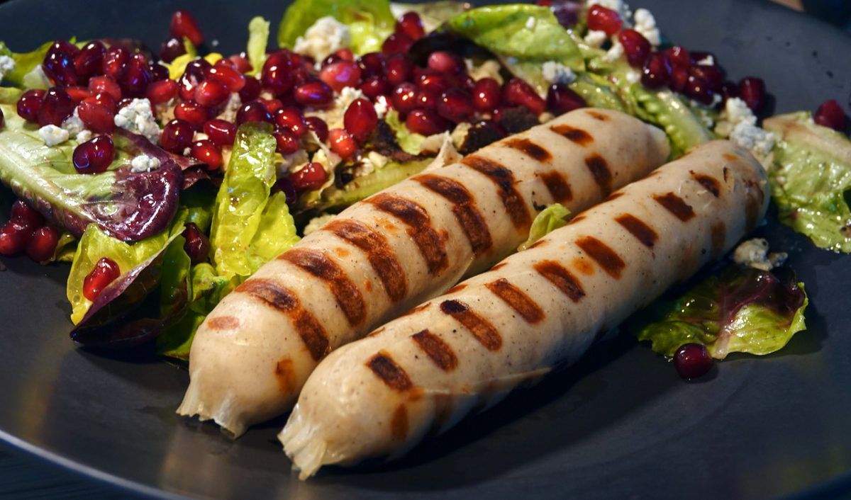Jun 26: Soutzoukakia in a Panini Roll; Beer Bratwurst with Blue Cheese and Pomegranate Seed Salad