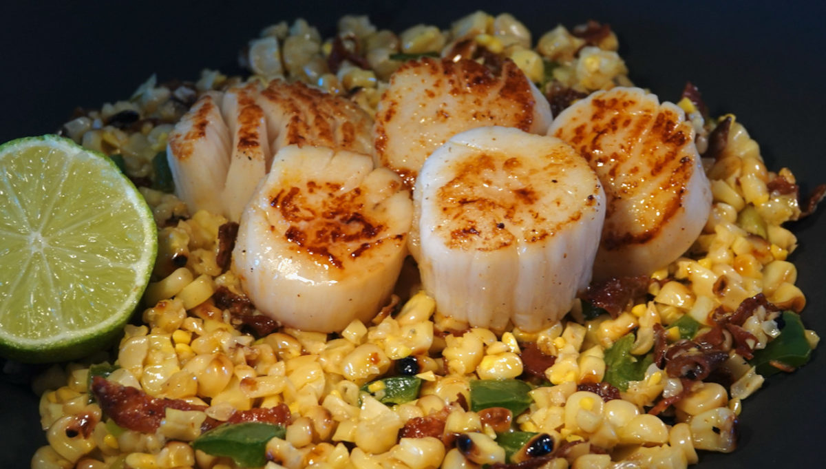 Jul 6: Seared Scallops with Chorizo and Corn