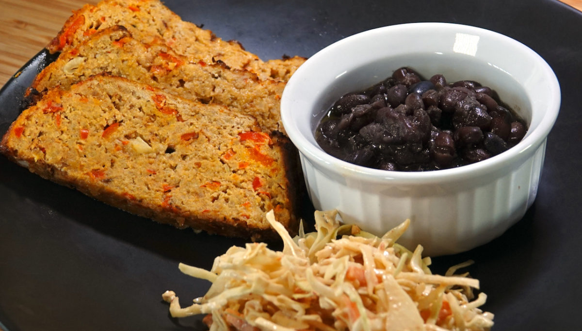 Aug 18: Turkey, Bacon, Chipotle Meatloaf with Cuban Black Beans and Coleslaw