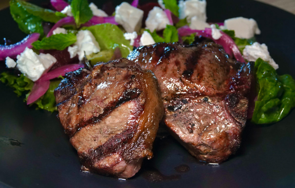 Aug 26: Lamb Loin Chops with a Feta, Olives, Pickled Beets and Spinach Salad