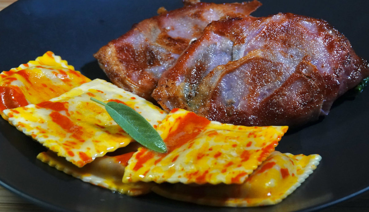 Sep 30: Saltimbocca with Sautéed Garlic Spinach and Pumpkin Sage Ravioli