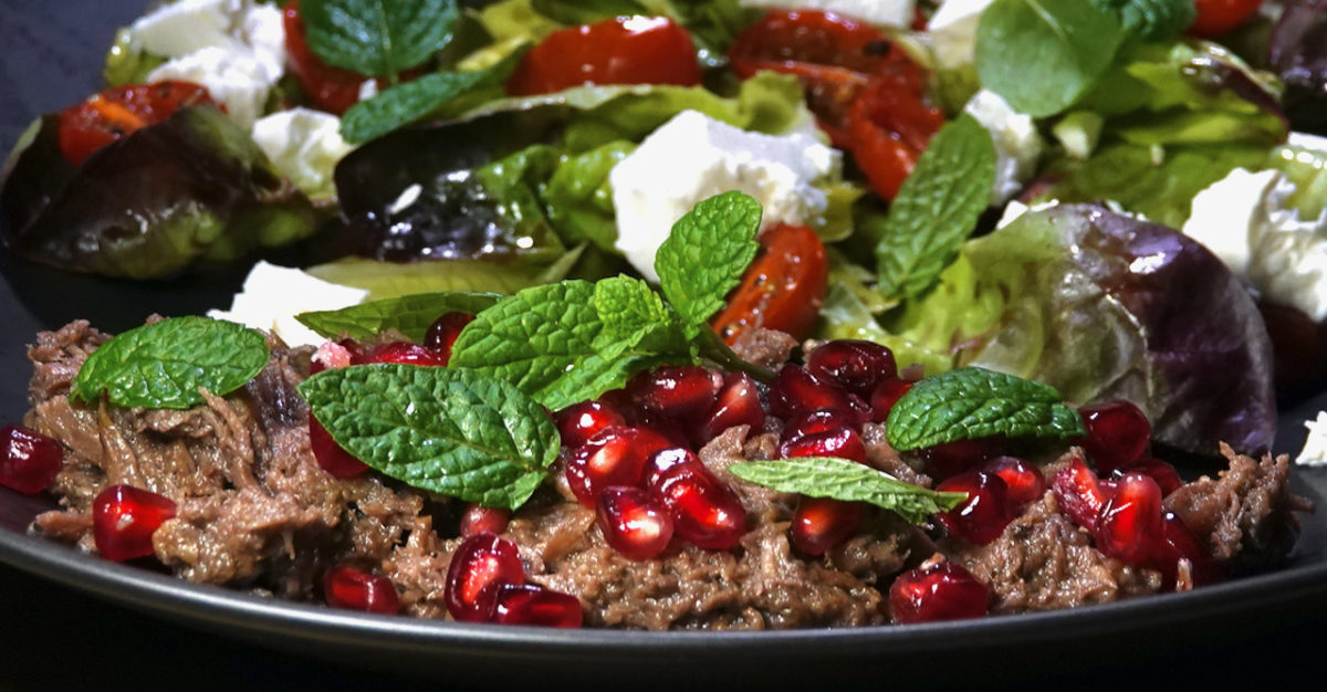 Oct 30: Warm Shredded Lamb Salad with Lettuce, Semi-dried Tomato and Feta Salad
