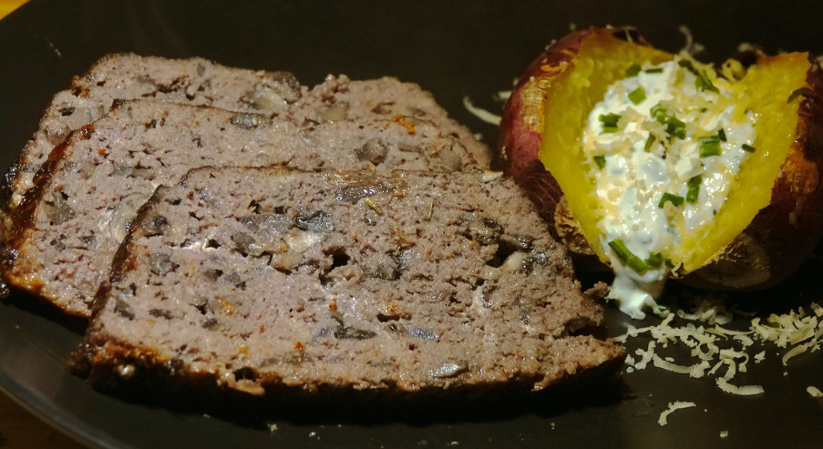 Oct 31: Red Wine and Mushroom Meatloaf with Baked Sweet Potato