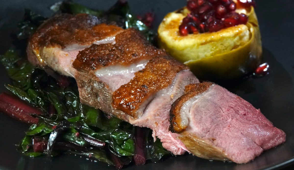 Nov 6: Duck Breast with Baked Apple and Red Swiss Chard