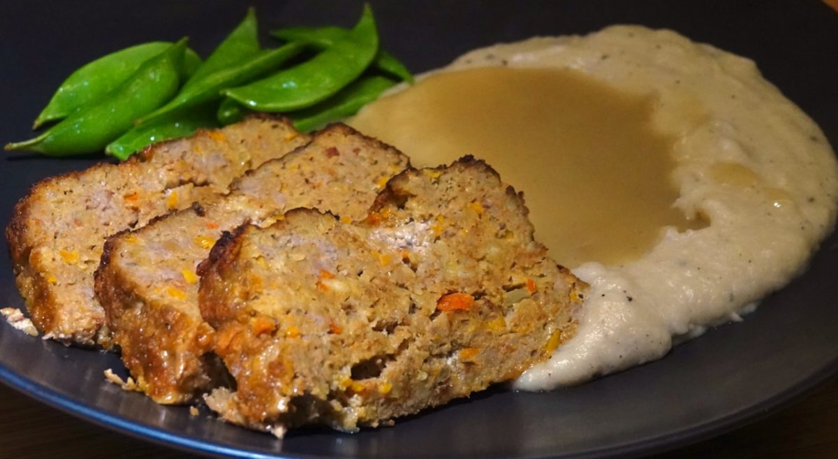 Nov 20: Chipotle Turkey Bacon Meatloaf with Cauliflower Mash, Turkey Gravy and Sugar Snap Peas