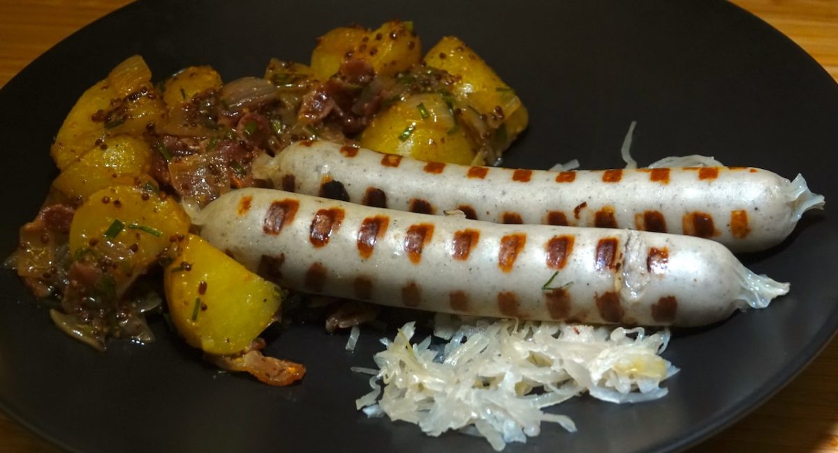 Dec 2: Bratwurst with German Style Potato Salad with Sauerkraut
