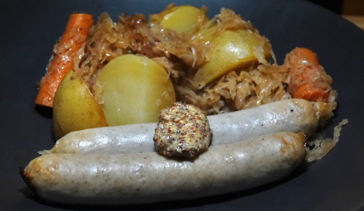 Jan 2: Beer Bratwurst with Potatoes and Choucroute