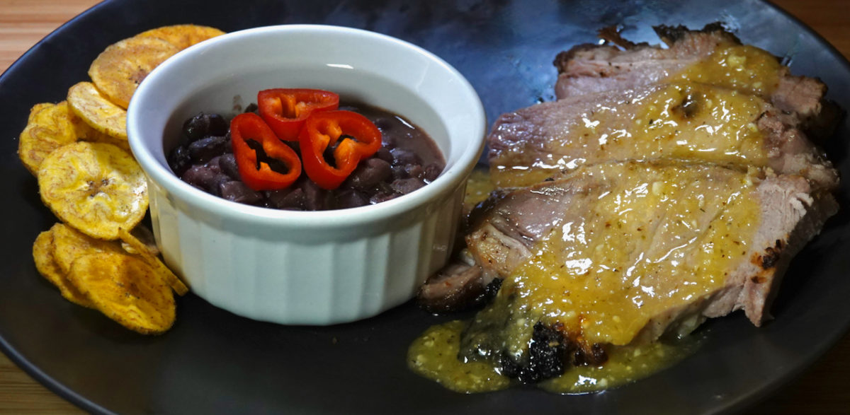 Mar 5: Cuban Style Roast Pork with Cuban Black Beans and Jerk Plantain Chips