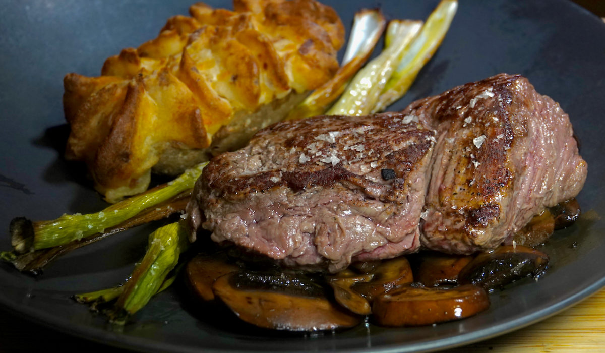 Mar 27: Beef Tenderloin Steak with Roast Scallions and Twice Baked Potato
