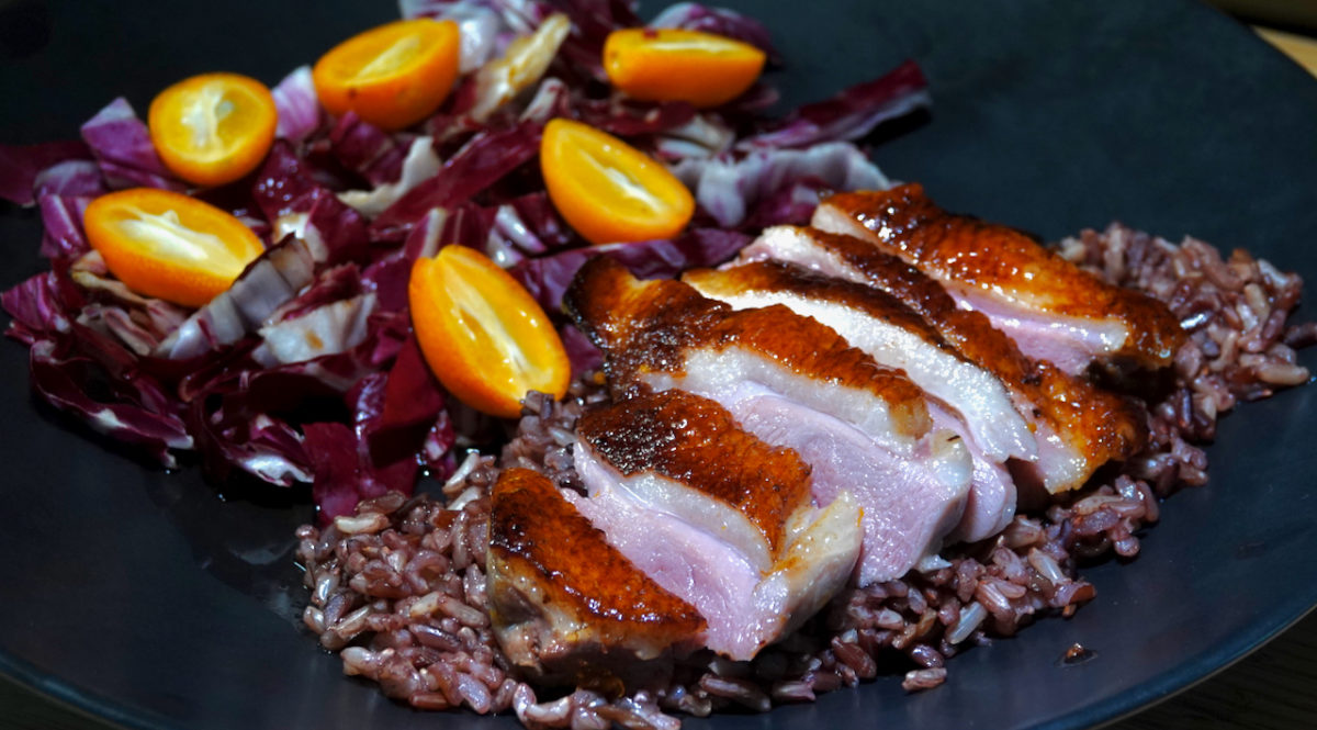 Mar 26: Sous Vide and Seared Duck Breast á l’orange with Wild Rice Blend and Radicchio and Kumquat Salad
