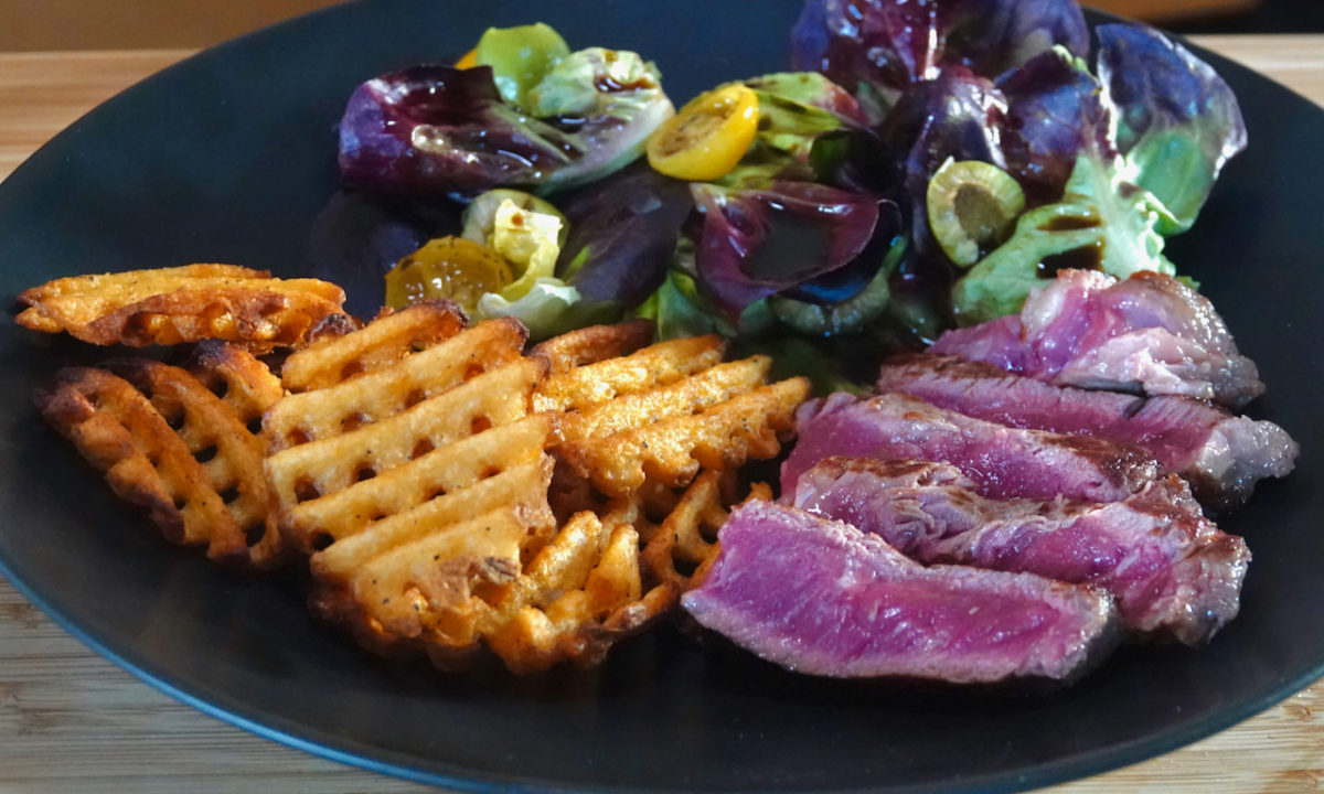 May 19: NY Strip Steak with Waffle Fries and Garden Salad