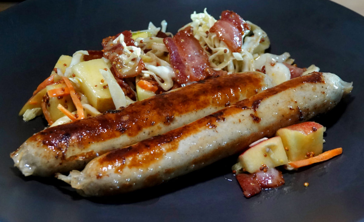 Jul 9: Beer Bratwurst with Apple Bacon Slaw