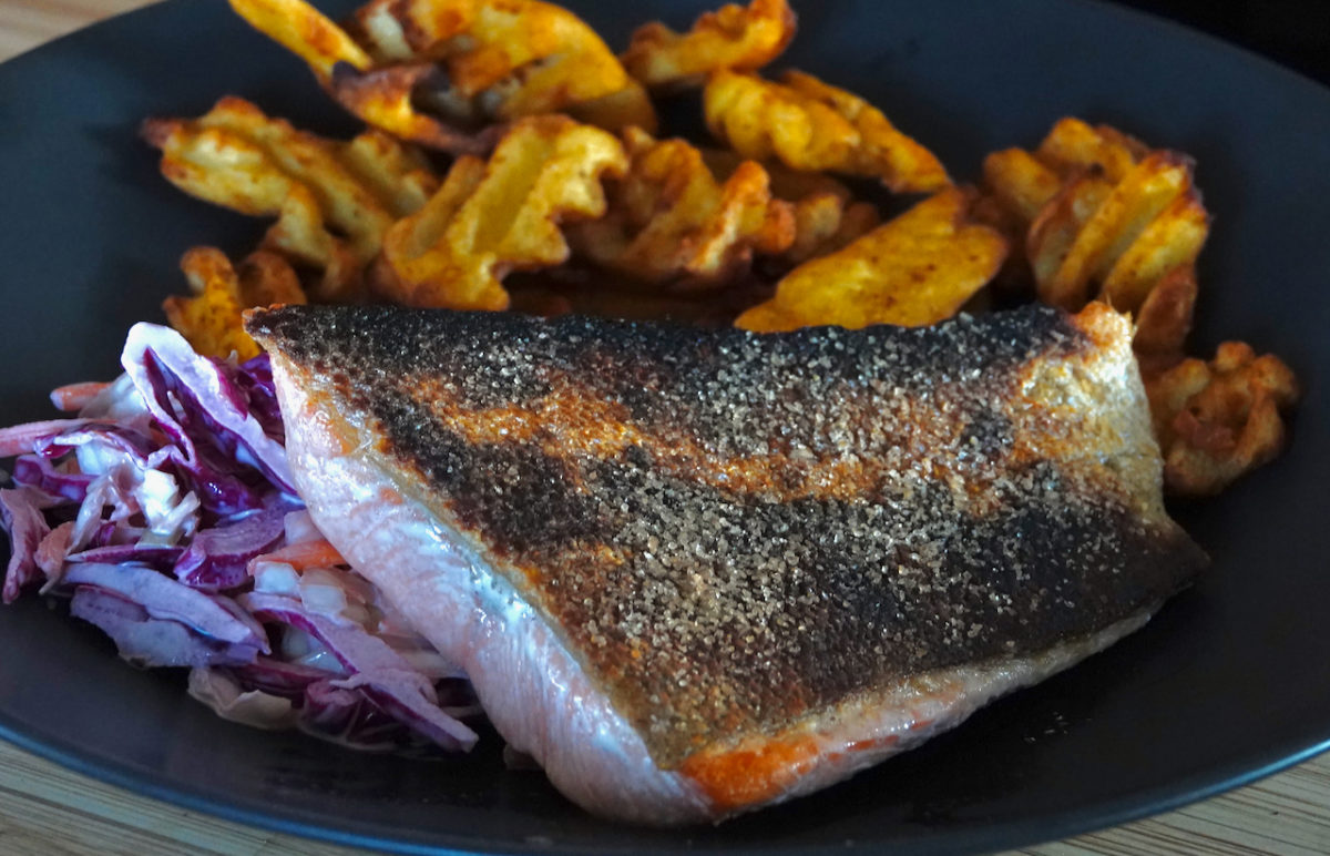 Jul 29: Pan Fried Steelhead Trout, Waffle Fries and Vinegar Coleslaw